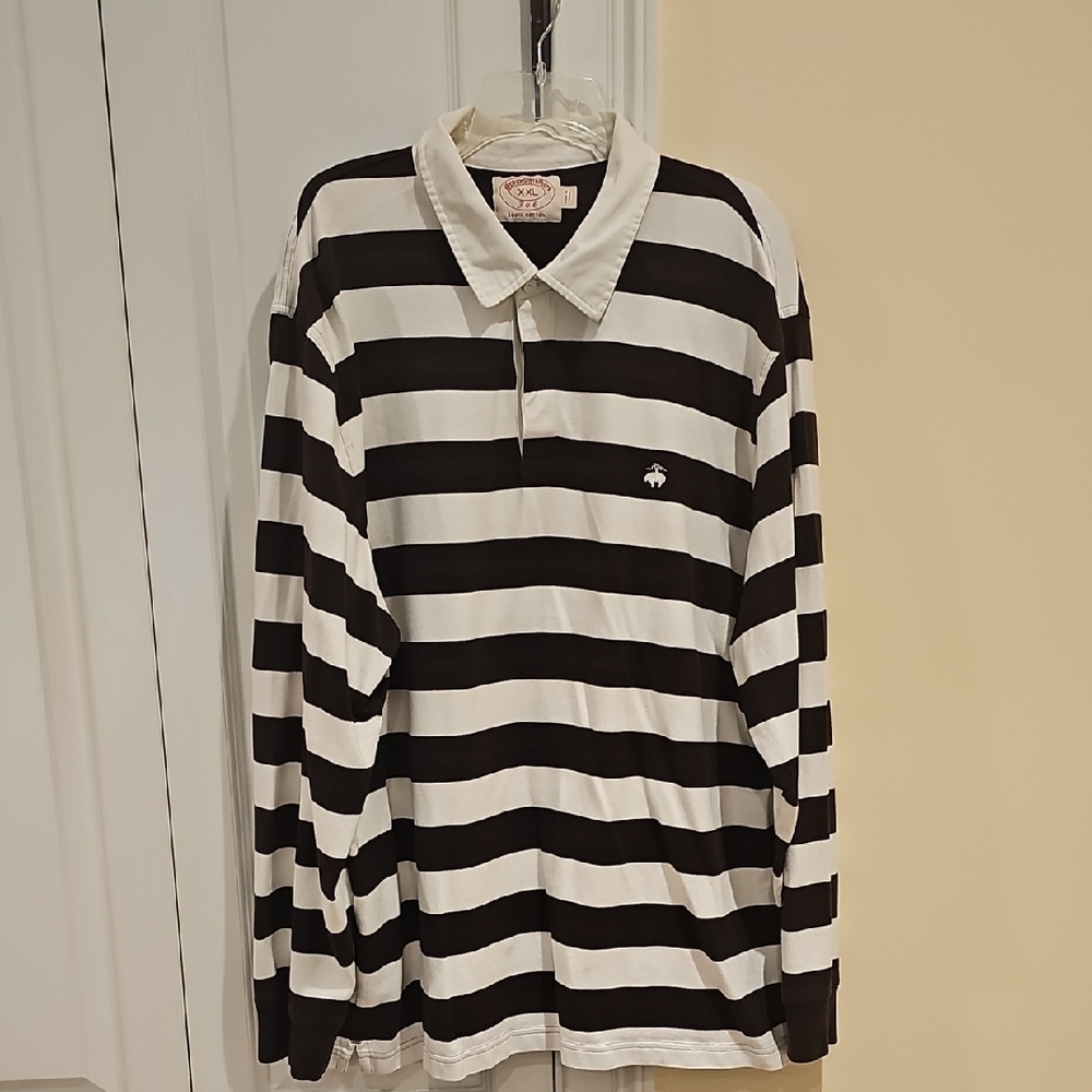 Brooks Brothers Chocolate Btown and White Striped Polo Shirt